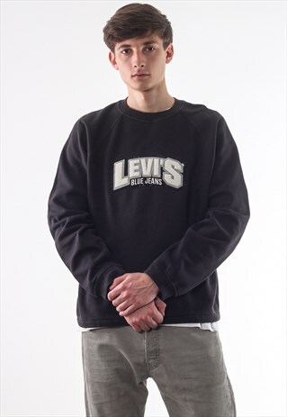 VINTAGE LEVIS CREW NECK 90S BLACK BIG LOGO