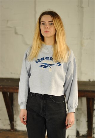 90S REEBOK SPELL OUT LOGO CROPPED SWEATER