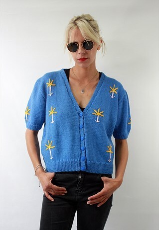 VINTAGE 80'S BEAUTIFUL SEXY BLUE JUMPER WITH A SHORT SLEEVE