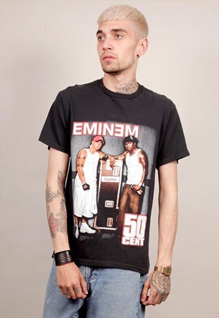 VINTAGE 90'S EMINEM & 50 CENT BLACK BAND T-SHIRT