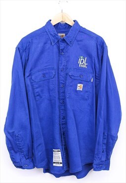 Vintage Carhartt Shirt Blue Long Sleeve With Chest Logo 90s