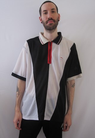 VINTAGE REEBOK SPORTY BLACK & WHITE MESH POLO SHIRT