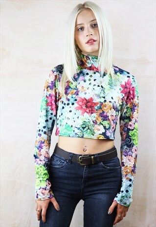 SPRING FLOWER TURTLE NECK CROP TOP