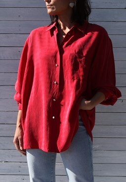 Vintage red cupro oversized button down shirt.