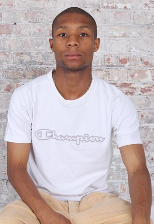 VINTAGE CHAMPION TEXT LOGO T-SHIRT WHITE