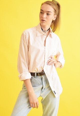Y2K RETRO STRIPED NEUTRAL OVERSIZED BOYFRIENDS SHIRT TOP