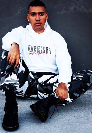 BORN RISKY APPAREL WHITE EMBROIDERED HOODIE