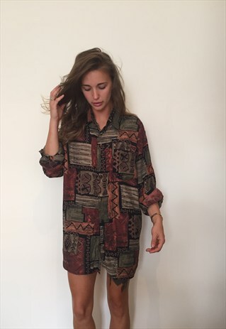 CRAZY PATTERNED VINTAGE RETRO FESTIVAL OVERSIZED SHIRT