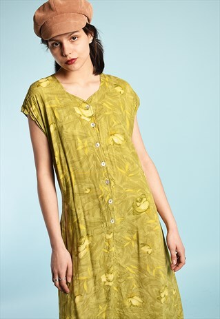 90'S RETRO PARIS CHIC BOHO FLORAL PRINT MIDI DRESS
