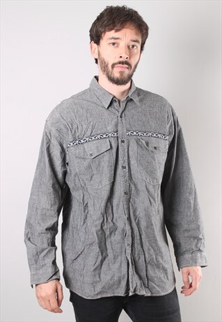VINTAGE GREY WESTERN COWBOY SHIRT LARGE