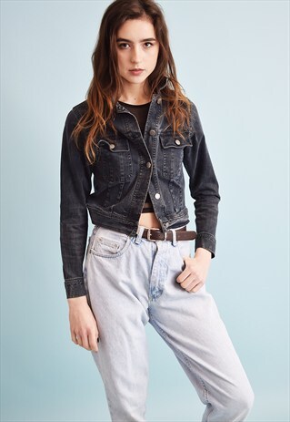 90'S RETRO STRETCH DENIM CROPPED KITSCH TEEN JACKET