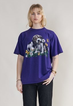 Vintage 90s Grunge Beagle Print Purple Unisex T-shirt L