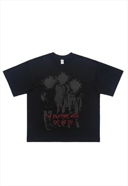 Punk cartoon t-shirt spiky hair tee retro grunge top black