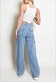 STRAIGHT LEG DENIM CARGO JEANS IN BLUE