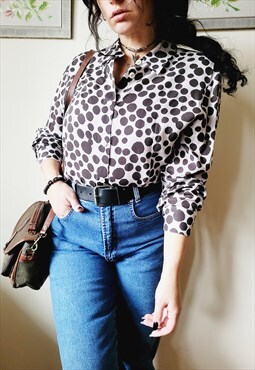 90s vintage grey abstract dot print minimalist blouse top