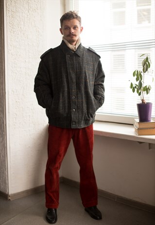 VINTAGE 80'S DARK GREY/GREEN WOVEN BOMBER JACKET