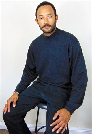 90S MINIMALIST LUXURY GREY MERINO WOOL MOCK NECK SWEATER XL