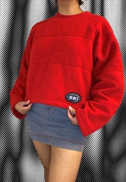 90s Red Fleece Puffer Sweatshirt 