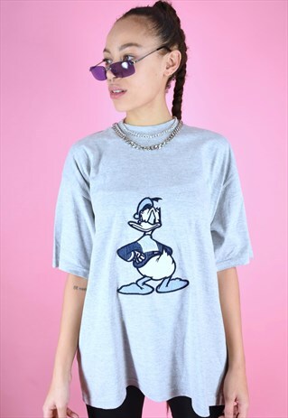 VINTAGE 90S T-SHIRT DONALD DUCK CARTOON IN GREY AND BLUE