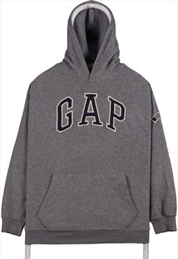 Vintage 90's Gap Hoodie Spellout Logo Fleece Pullover Grey