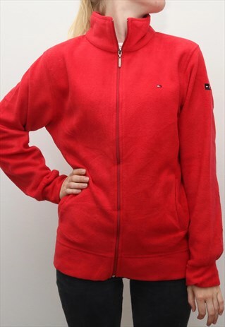 TOMMY HILFIGER - RED EMBROIDERED FLEECE JUMPER - LARGE