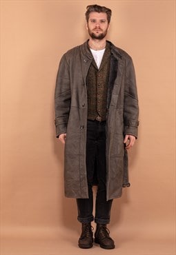 Vintage 70's Men Longline Sheepskin Coat in Grey