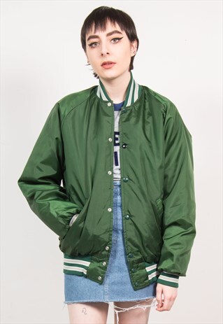 VINTAGE 90'S GREEN BASEBALL BOMBER JACKET