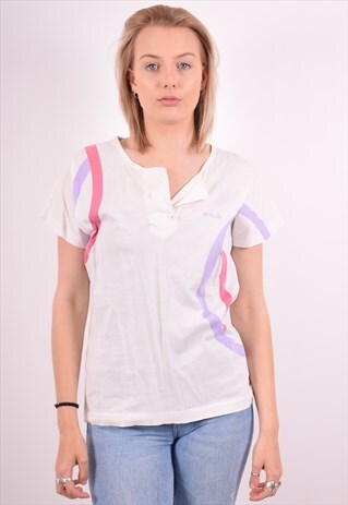 FILA WOMENS VINTAGE T-SHIRT TOP MEDIUM WHITE 90S