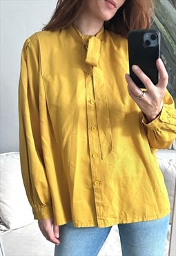 Mustard Bow Neck Blouse - Large 