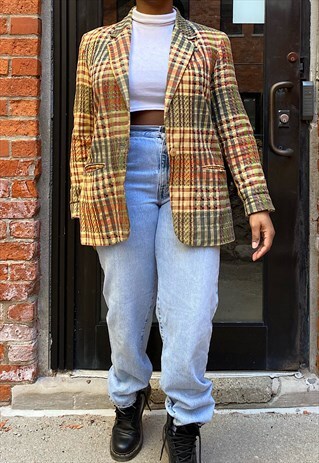 VINTAGE BASKET WEAVE PRINT BLAZER
