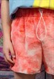 TIE-DYE FLEECE SHORTS HANDMADE GRADIENT OVERALLS IN RED 