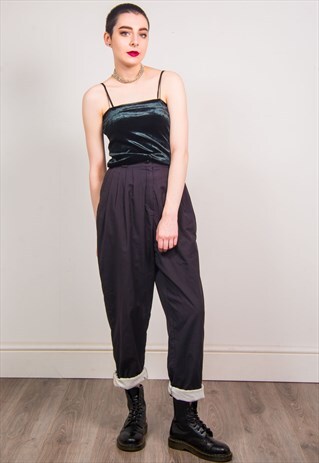 VINTAGE 90'S BLACK HIGH WAIST TAPERED TROUSERS