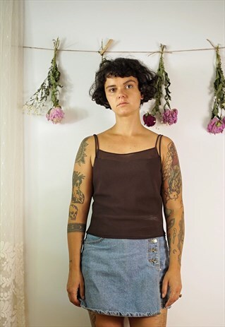 CHIFFON BROWN DOUBLE FABRIC TANK TOP TRANSPARENCY