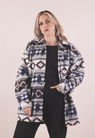 VINTAGE 90S AZTEC PRINT FLEECE SHIRT /A24047