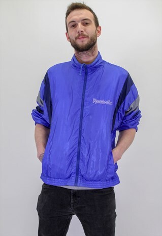 VINTAGE REEBOK SHINY SHELL JACKET IN BLUE LARGE