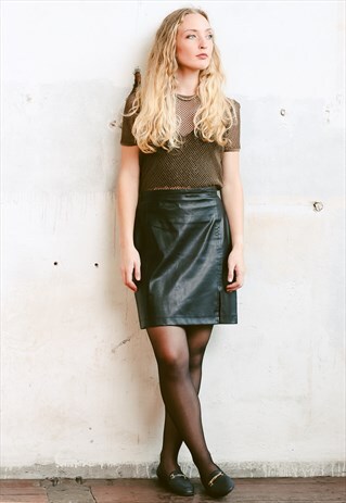 VINTAGE 90S BLACK FAUX LEATHER SKIRT