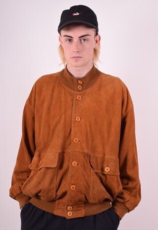 MENS VINTAGE SUED JACKET XL BROWN 90S