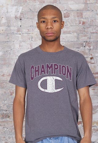 VINTAGE CHAMPION BIG LOGO SPELL OUT T-SHIRT GREY