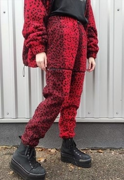 Leopard fleece joggers handmade animal print 2 in 1 overalls