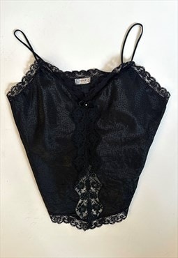 00s Christian Dior Black Floral Lace Cami Top