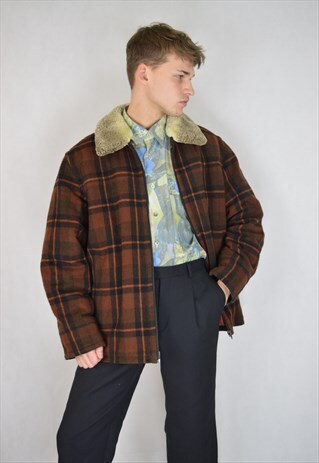 VINTAGE TWO COLOUR CHECKERED CLASSIC BOMBER JACKET