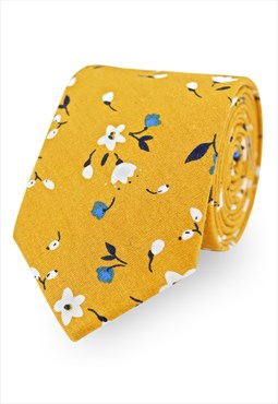 Yellow Cotton Floral Wedding Tie