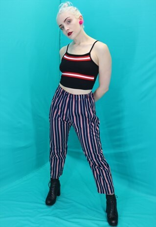 HIGH WAIST STRIPE TROUSERS IN NAVY