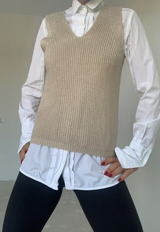 VINTAGE BEIGE KNITTED COTTON VEST