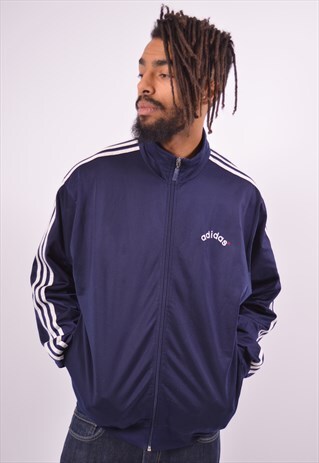 VINTAGE ADIDAS TRACKSUIT TOP JACKET NAVY BLUE
