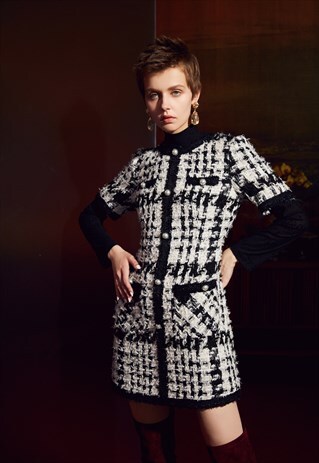 CLASSIC KNIT WINTER DRESS, BLACK & WHITE