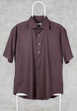 Vintage YSL Yves Saint Laurent Brown Shirt Short Sleeve L