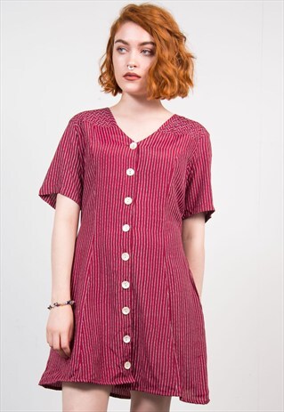 VINTAGE BURGUNDY STRIPE GRUNGE MINI DRESS