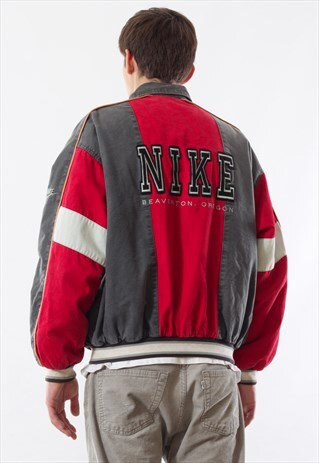 VINTAGE NIKE PADDED BOMBER 90S GREY RED BIG LOGO
