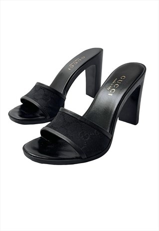 Gucci Heels Mules Block Sandals Black GG Monogram EU 36